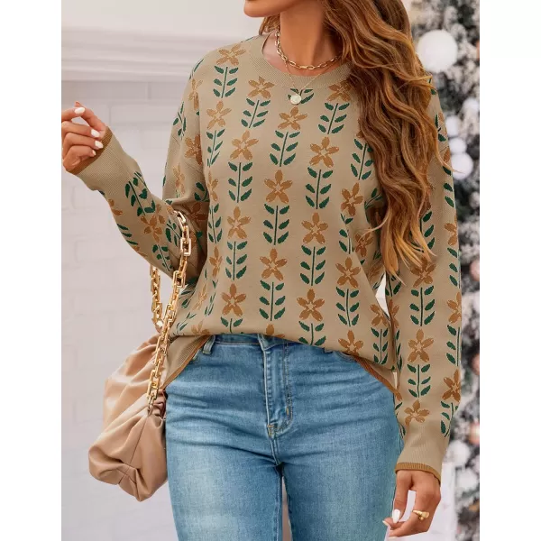 imageZESICA Womens Long Sleeve Crewneck Sweater 2024 Fall Printed Cute Oversized Knitted Pullover Tops Trendy ClothesKhaki