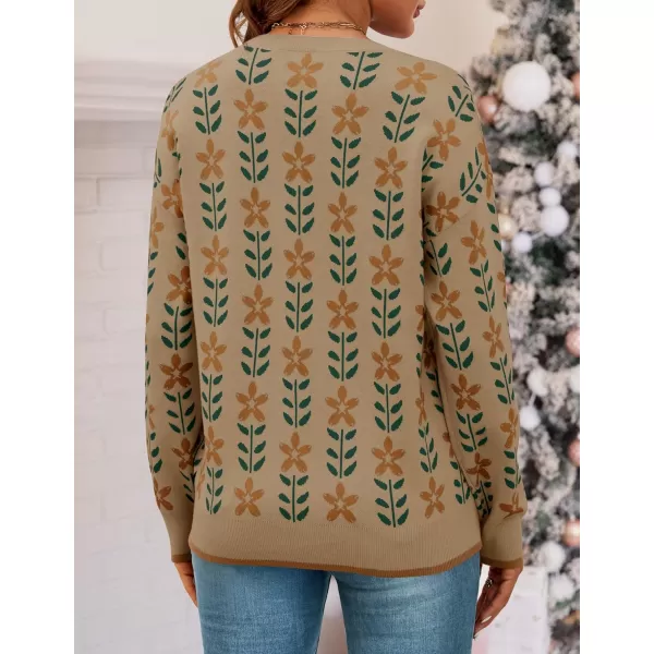 imageZESICA Womens Long Sleeve Crewneck Sweater 2024 Fall Printed Cute Oversized Knitted Pullover Tops Trendy ClothesKhaki