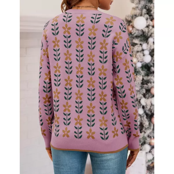 imageZESICA Womens Long Sleeve Crewneck Sweater 2024 Fall Printed Cute Oversized Knitted Pullover Tops Trendy ClothesPink