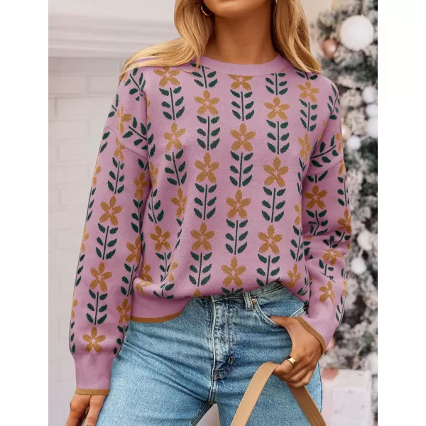 imageZESICA Womens Long Sleeve Crewneck Sweater 2024 Fall Printed Cute Oversized Knitted Pullover Tops Trendy ClothesPink