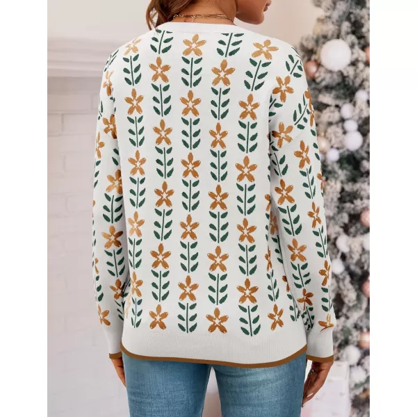 imageZESICA Womens Long Sleeve Crewneck Sweater 2024 Fall Printed Cute Oversized Knitted Pullover Tops Trendy ClothesWhite