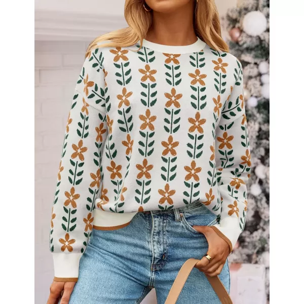 imageZESICA Womens Long Sleeve Crewneck Sweater 2024 Fall Printed Cute Oversized Knitted Pullover Tops Trendy ClothesWhite
