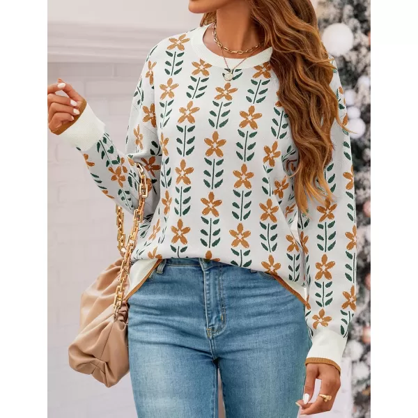 imageZESICA Womens Long Sleeve Crewneck Sweater 2024 Fall Printed Cute Oversized Knitted Pullover Tops Trendy ClothesWhite
