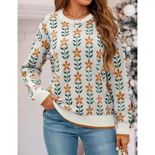 imageZESICA Womens Long Sleeve Crewneck Sweater 2024 Fall Printed Cute Oversized Knitted Pullover Tops Trendy ClothesWhite