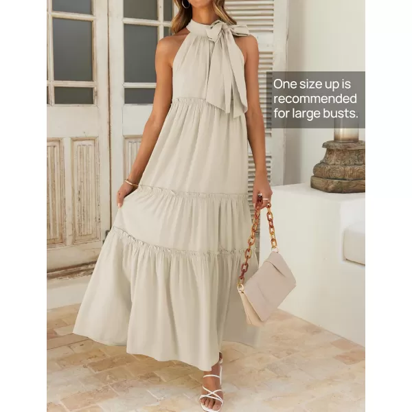 imageZESICA Womens Summer Boho Halter Maxi Dresses 2024 Casual Sleeveless Pleated Tiered Flowy Beach Vacation Long DressApricot