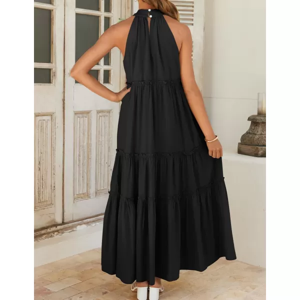 imageZESICA Womens Summer Boho Halter Maxi Dresses 2024 Casual Sleeveless Pleated Tiered Flowy Beach Vacation Long DressBlack