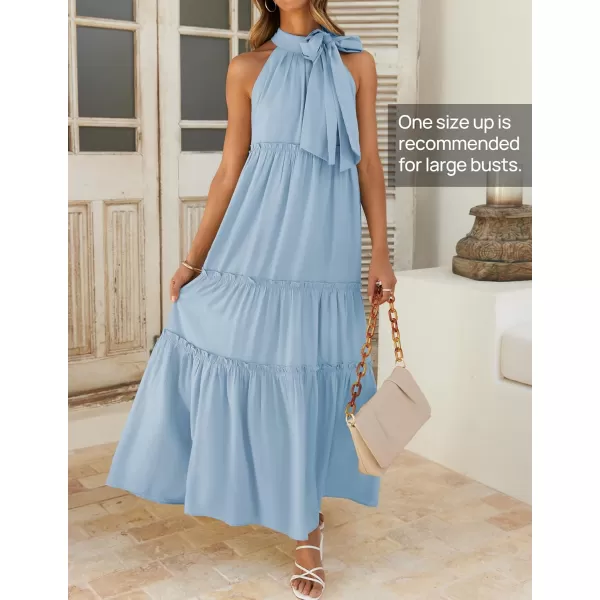 imageZESICA Womens Summer Boho Halter Maxi Dresses 2024 Casual Sleeveless Pleated Tiered Flowy Beach Vacation Long DressBlue