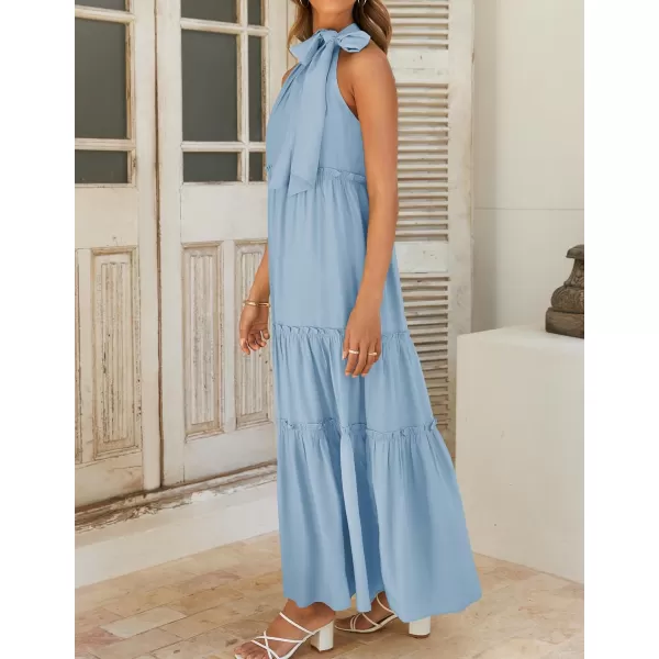 imageZESICA Womens Summer Boho Halter Maxi Dresses 2024 Casual Sleeveless Pleated Tiered Flowy Beach Vacation Long DressBlue