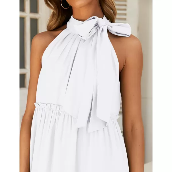 imageZESICA Womens Summer Boho Halter Maxi Dresses 2024 Casual Sleeveless Pleated Tiered Flowy Beach Vacation Long DressPearlwhite