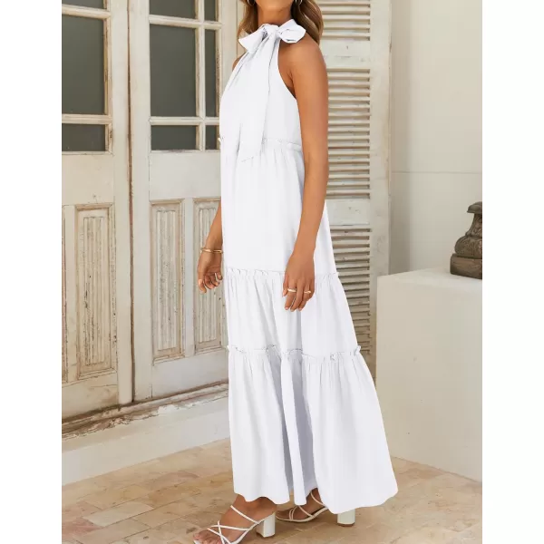 imageZESICA Womens Summer Boho Halter Maxi Dresses 2024 Casual Sleeveless Pleated Tiered Flowy Beach Vacation Long DressPearlwhite