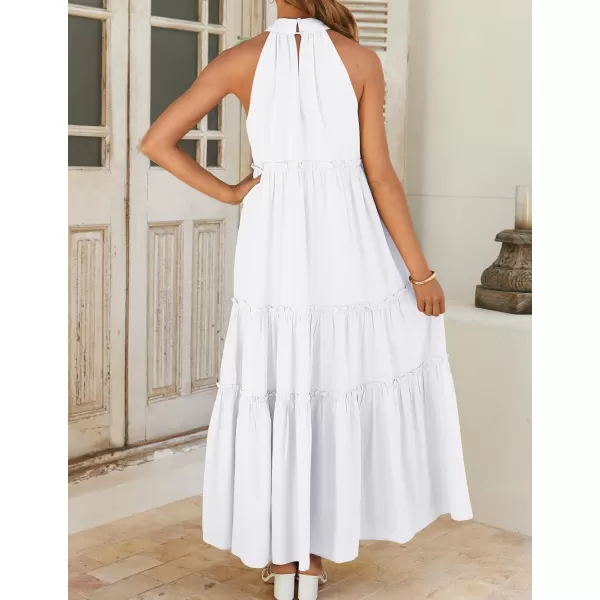 imageZESICA Womens Summer Boho Halter Maxi Dresses 2024 Casual Sleeveless Pleated Tiered Flowy Beach Vacation Long DressPearlwhite