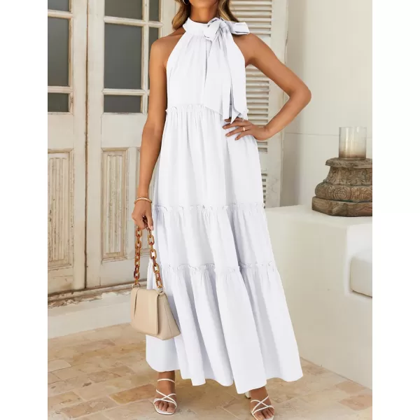 imageZESICA Womens Summer Boho Halter Maxi Dresses 2024 Casual Sleeveless Pleated Tiered Flowy Beach Vacation Long DressPearlwhite