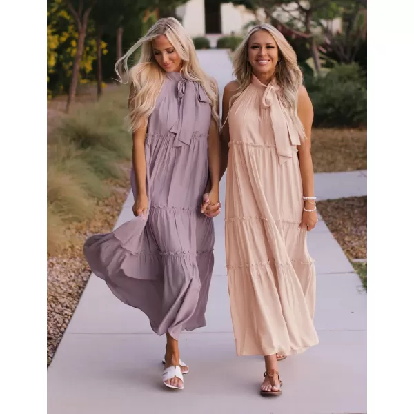 imageZESICA Womens Summer Boho Halter Maxi Dresses 2024 Casual Sleeveless Pleated Tiered Flowy Beach Vacation Long DressPink