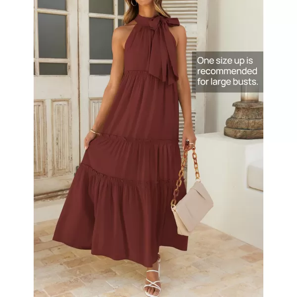 imageZESICA Womens Summer Boho Halter Maxi Dresses 2024 Casual Sleeveless Pleated Tiered Flowy Beach Vacation Long DressPlum