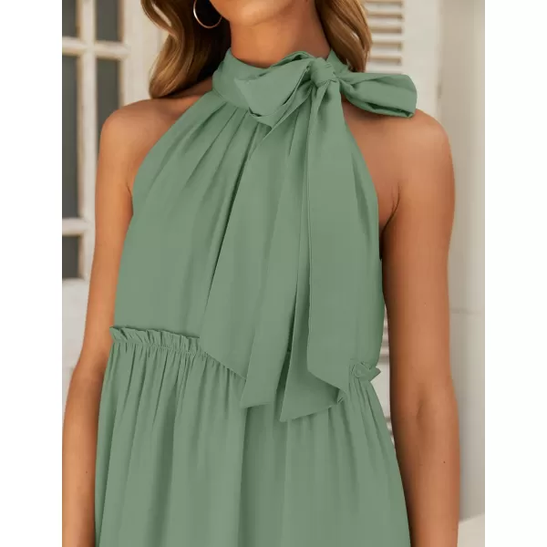 imageZESICA Womens Summer Boho Halter Maxi Dresses 2024 Casual Sleeveless Pleated Tiered Flowy Beach Vacation Long DressSage
