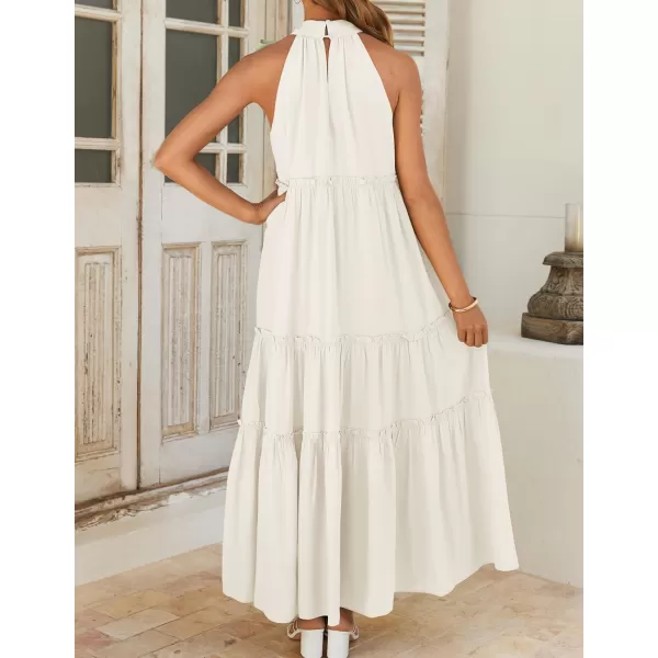 imageZESICA Womens Summer Boho Halter Maxi Dresses 2024 Casual Sleeveless Pleated Tiered Flowy Beach Vacation Long DressWhite