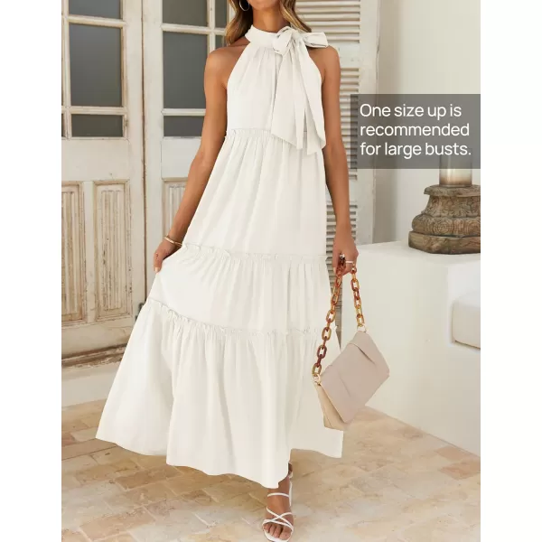 imageZESICA Womens Summer Boho Halter Maxi Dresses 2024 Casual Sleeveless Pleated Tiered Flowy Beach Vacation Long DressWhite