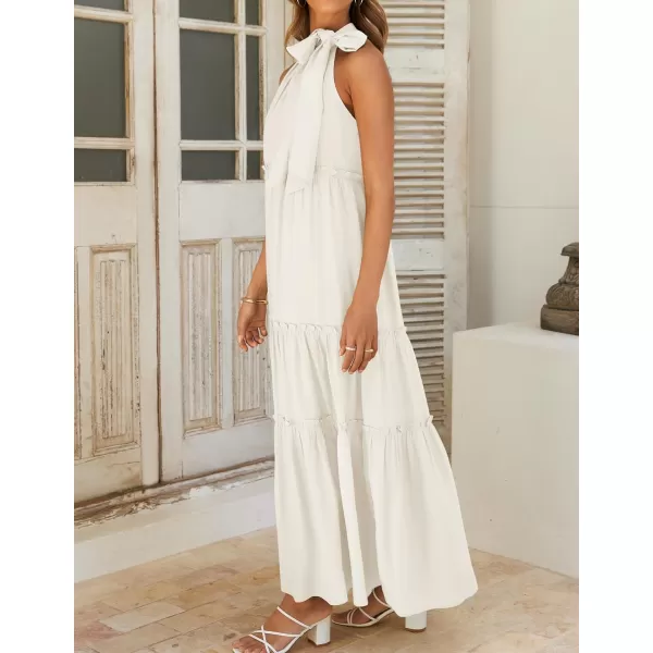 imageZESICA Womens Summer Boho Halter Maxi Dresses 2024 Casual Sleeveless Pleated Tiered Flowy Beach Vacation Long DressWhite