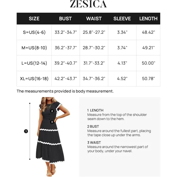 imageZESICA Womens Summer Flutter Short Sleeve Smocked Midi Dress 2024 Casual High Waist Rickrack Tiered Flowy DressesBlack