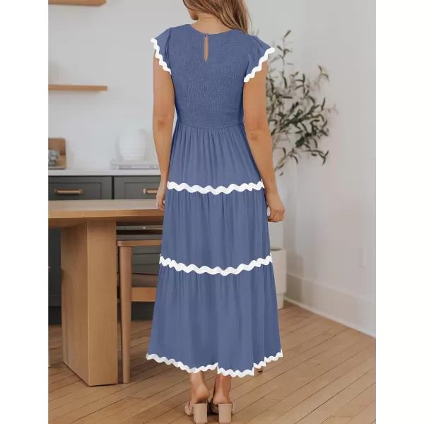 imageZESICA Womens Summer Flutter Short Sleeve Smocked Midi Dress 2024 Casual High Waist Rickrack Tiered Flowy DressesDusty Blue