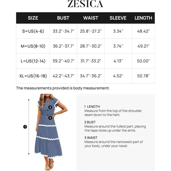 imageZESICA Womens Summer Flutter Short Sleeve Smocked Midi Dress 2024 Casual High Waist Rickrack Tiered Flowy DressesDusty Blue
