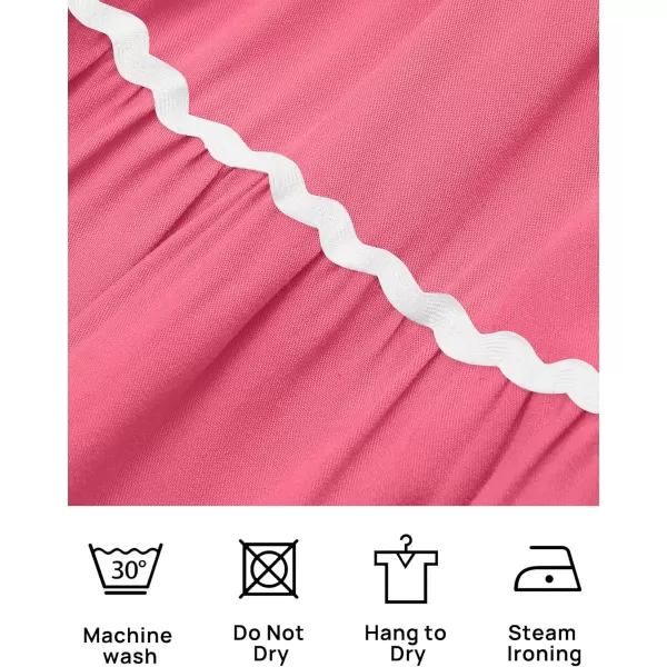 imageZESICA Womens Summer Flutter Short Sleeve Smocked Midi Dress 2024 Casual High Waist Rickrack Tiered Flowy DressesHot Pink