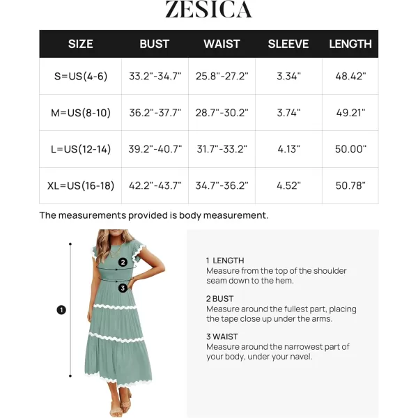 imageZESICA Womens Summer Flutter Short Sleeve Smocked Midi Dress 2024 Casual High Waist Rickrack Tiered Flowy DressesTurquoise