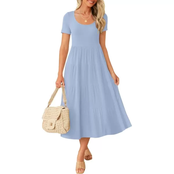 imageZESICA Womens 2024 Summer Casual T Shirt Dress Short Sleeve Scoop Neck Flowy Tiered Beach Midi Dresses with PocketsBlue
