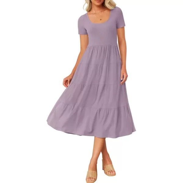 imageZESICA Womens 2024 Summer Casual T Shirt Dress Short Sleeve Scoop Neck Flowy Tiered Beach Midi Dresses with PocketsLightpurple