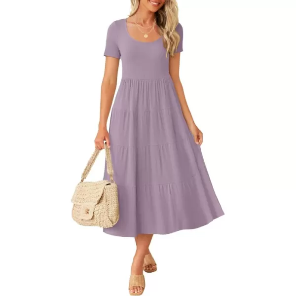 imageZESICA Womens 2024 Summer Casual T Shirt Dress Short Sleeve Scoop Neck Flowy Tiered Beach Midi Dresses with PocketsLilac
