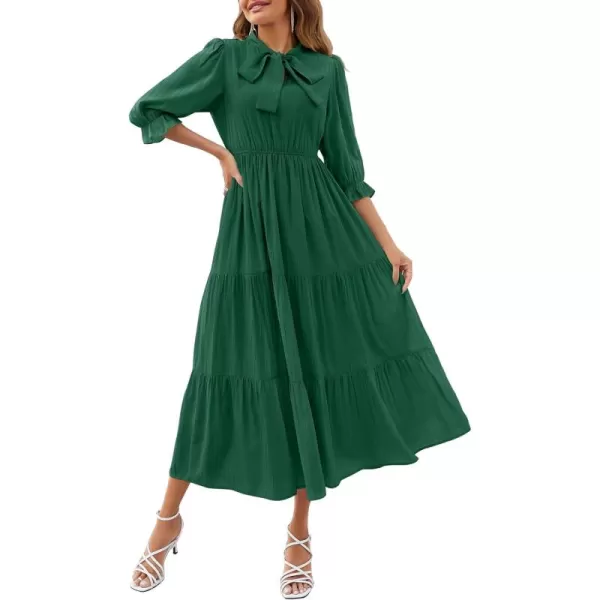 imageZESICA Womens Casual Half Sleeve Tie V Neck Elastic High Waist Solid Color Flowy Tiered A Line Beach Party Maxi DressDarkgreen
