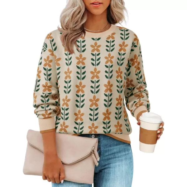 imageZESICA Womens Long Sleeve Crewneck Sweater 2024 Fall Printed Cute Oversized Knitted Pullover Tops Trendy ClothesApricot