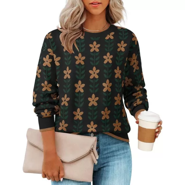 imageZESICA Womens Long Sleeve Crewneck Sweater 2024 Fall Printed Cute Oversized Knitted Pullover Tops Trendy ClothesBlack