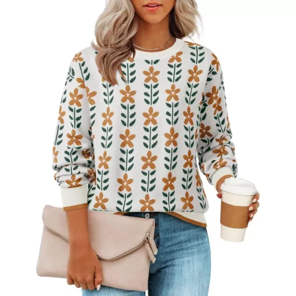 imageZESICA Womens Long Sleeve Crewneck Sweater 2024 Fall Printed Cute Oversized Knitted Pullover Tops Trendy ClothesWhite