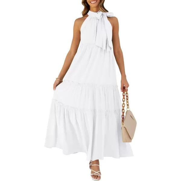 imageZESICA Womens Summer Boho Halter Maxi Dresses 2024 Casual Sleeveless Pleated Tiered Flowy Beach Vacation Long DressPearlwhite