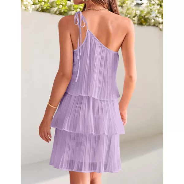 imageZESICA Womens 2024 Boho Summer One Shoulder Sleeveless Ruffle Tiered Layered Chiffon Pleated A Line Flowy Mini DressPurple
