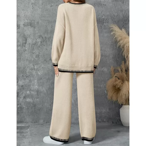 imageZESICA Womens 2024 Fall 2 Piece Outfits Sweater Sets Long Sleeve Pullover Tops Wide Leg Pants Lounge SetApricot
