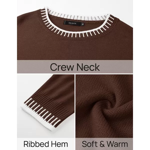 imageZESICA Womens 2024 Fall 2 Piece Outfits Sweater Sets Long Sleeve Pullover Tops Wide Leg Pants Lounge SetBrown