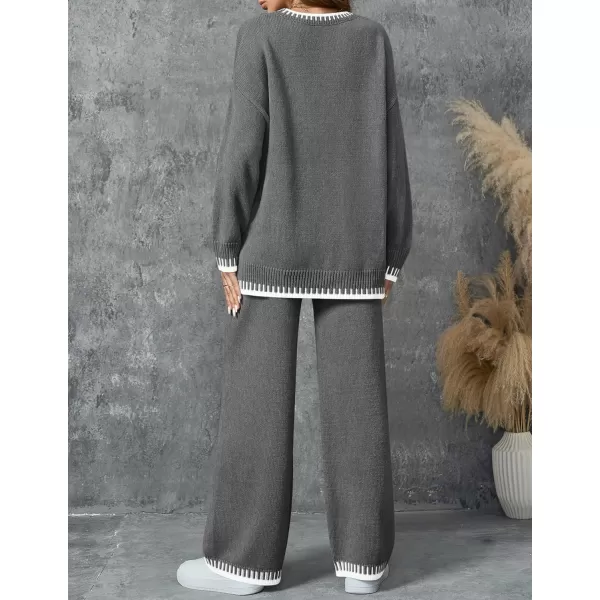 imageZESICA Womens 2024 Fall 2 Piece Outfits Sweater Sets Long Sleeve Pullover Tops Wide Leg Pants Lounge SetGray