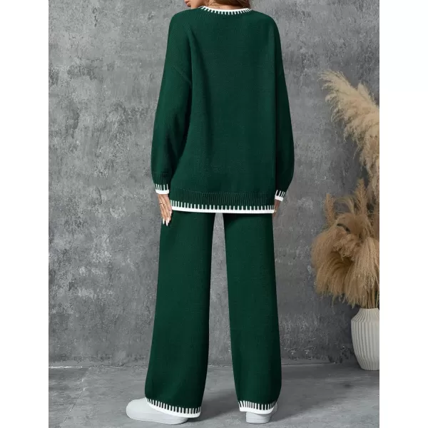 imageZESICA Womens 2024 Fall 2 Piece Outfits Sweater Sets Long Sleeve Pullover Tops Wide Leg Pants Lounge SetGreen