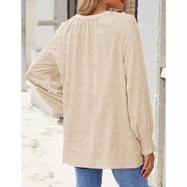 imageZESICA Womens Fall Fashion 2024 Blouses Loose Long Sleeve Business Casual Shirts V Neck Trendy TopsApricot