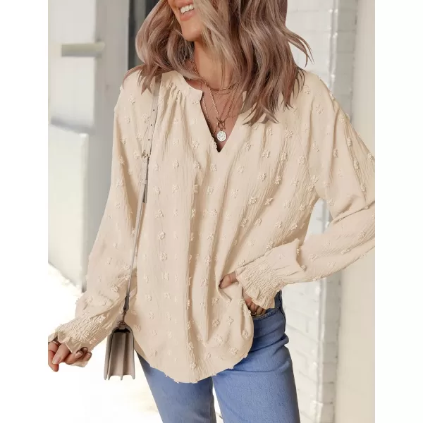 imageZESICA Womens Fall Fashion 2024 Blouses Loose Long Sleeve Business Casual Shirts V Neck Trendy TopsApricot