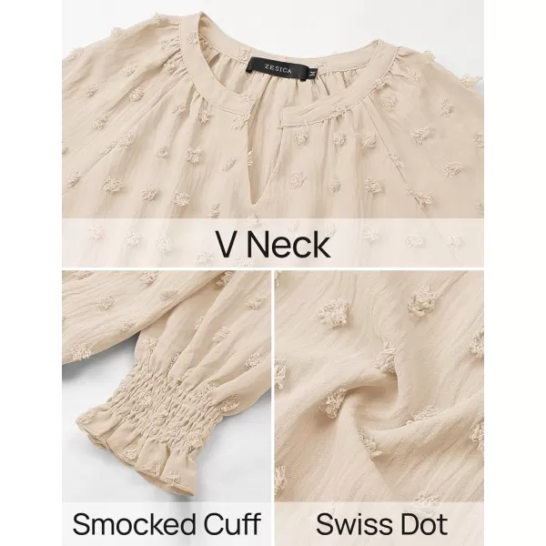 imageZESICA Womens Fall Fashion 2024 Blouses Loose Long Sleeve Business Casual Shirts V Neck Trendy TopsApricot