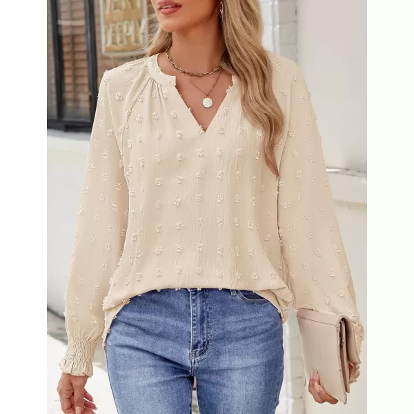 imageZESICA Womens Fall Fashion 2024 Blouses Loose Long Sleeve Business Casual Shirts V Neck Trendy TopsApricot
