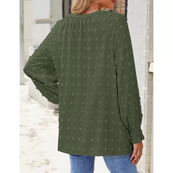 imageZESICA Womens Fall Fashion 2024 Blouses Loose Long Sleeve Business Casual Shirts V Neck Trendy TopsArmy