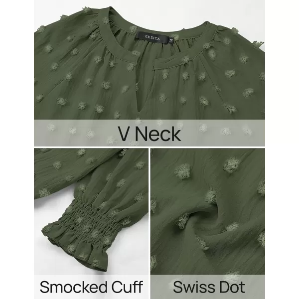 imageZESICA Womens Fall Fashion 2024 Blouses Loose Long Sleeve Business Casual Shirts V Neck Trendy TopsArmy