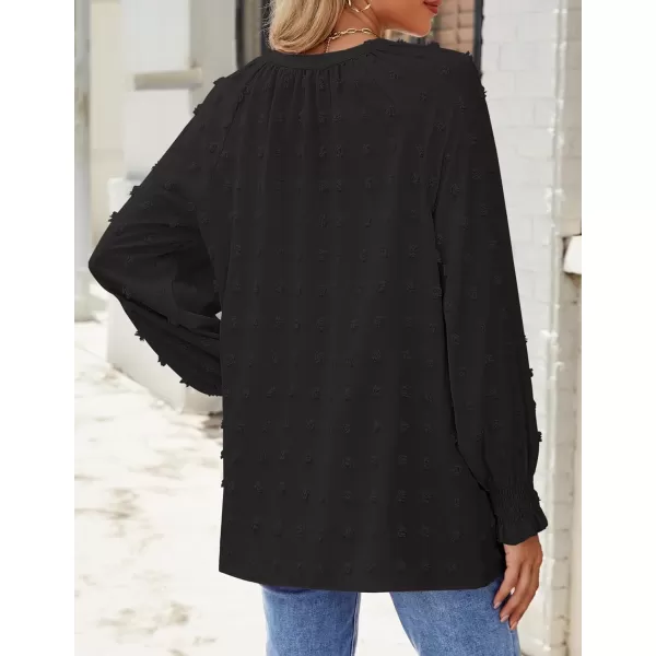 imageZESICA Womens Fall Fashion 2024 Blouses Loose Long Sleeve Business Casual Shirts V Neck Trendy TopsBlack
