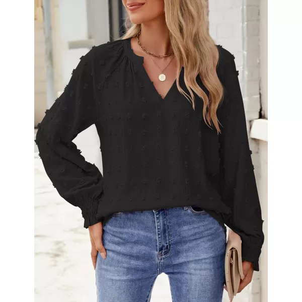 imageZESICA Womens Fall Fashion 2024 Blouses Loose Long Sleeve Business Casual Shirts V Neck Trendy TopsBlack