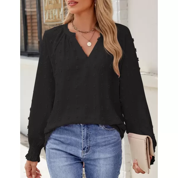 imageZESICA Womens Fall Fashion 2024 Blouses Loose Long Sleeve Business Casual Shirts V Neck Trendy TopsBlack