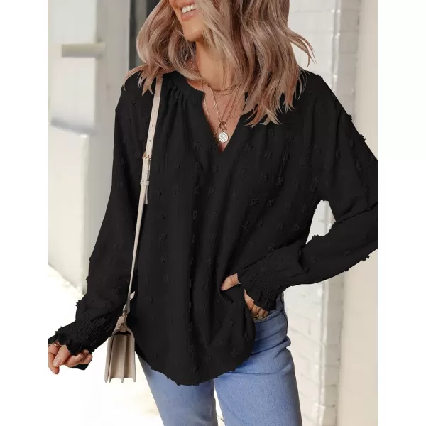 imageZESICA Womens Fall Fashion 2024 Blouses Loose Long Sleeve Business Casual Shirts V Neck Trendy TopsBlack